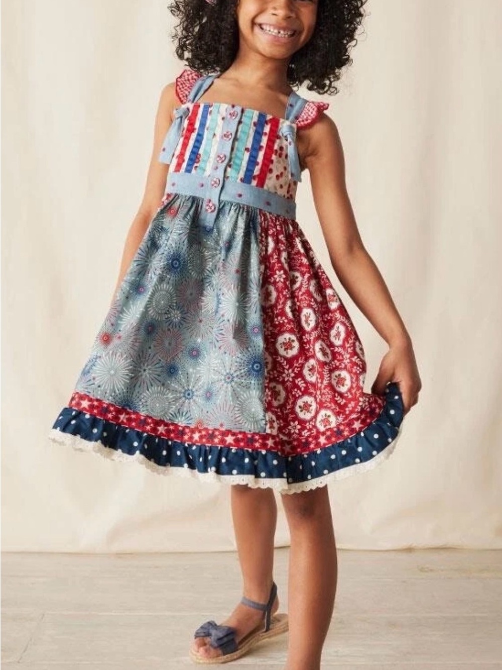 Matilda Jane Enchanted Garden Jolene Mixed Pattern Knot Dress 4th July/ Memorial